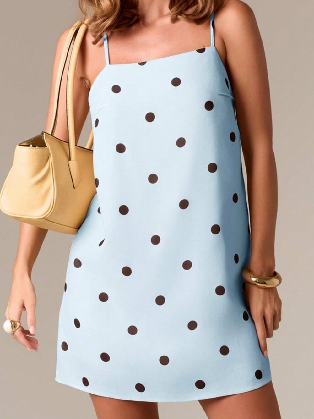 Blue Casual Women's Polka Dot Cami Mini Dress with Cross-Back Straps Sundress